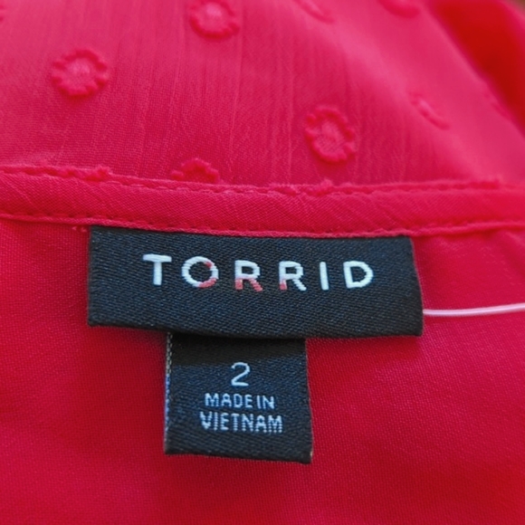 Torrid Peplum Chiffon Clip Dot Lace Inset Top - Picture 13 of 16